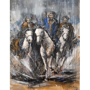 Naeem Rind, 24 x 30 Inch, Acrylic on Canvas, Buzkashi Painting, AC-NAR-033